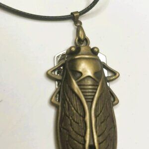 Cicada Pendant Necklace Leather Cord Handmade Statement Jewelry